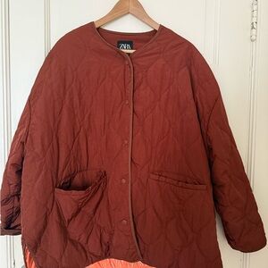 Zara Women's Puffer Jacket - Deep Rust